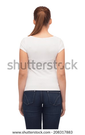 t-shirt design and people concept - young woman in blank white t-shirt from back