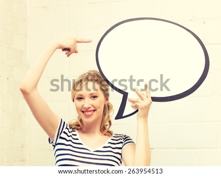 picture of happy teenage girl with blank text bubble