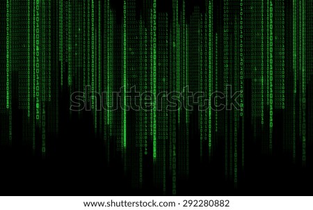 technology, future, programming and matrix - black green binary system code background
