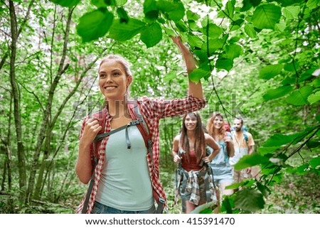 Hiking Girl Hiker with Friends Stock Photo - Image of exploration