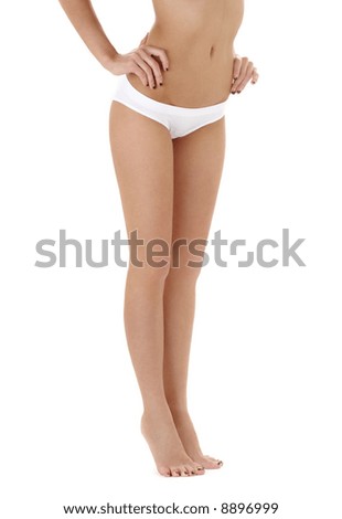 stock photo classical picture of long legs in white bikini panties