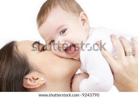 stock photo : picture of happy mother with baby over white