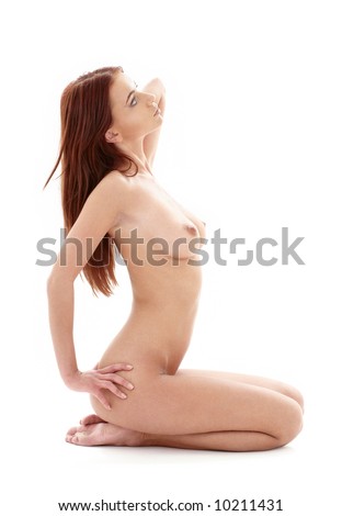 stock photo bright picture of kneeled healthy naked redhead