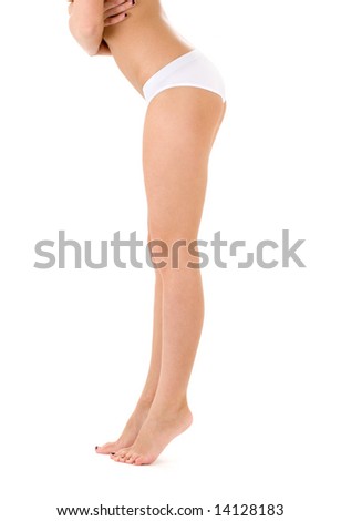 stock photo classical picture of long legs in white bikini panties