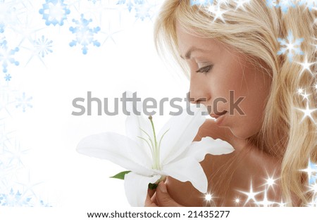 pretty lady with madonna lily and snowflakes