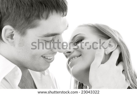 monochrome picture of couple in love over white