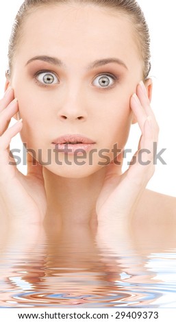 picture of surprised woman face in water