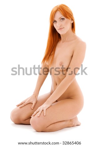 stock photo bright picture of healthy naked redhead over white