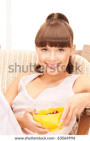 bright picture of lovely woman with cherries
