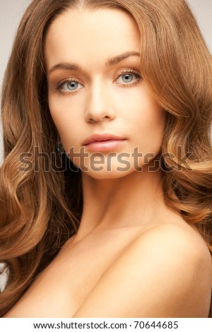 bright picture of lovely woman over grey