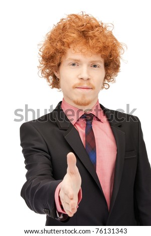 handsome man with an open hand ready for handshake