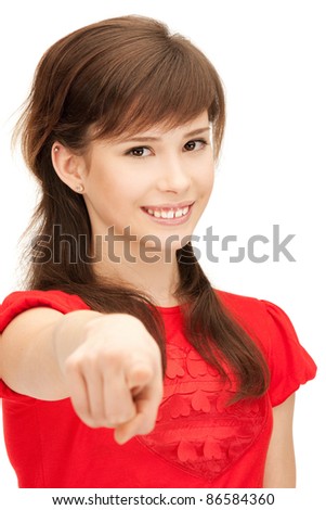 stock photo picture of teenage girl pointing her finger