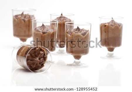 close up of chocolate desserts(mousse) in a small glass