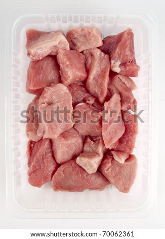 chopped pork meat in a plastic tray ready to sell