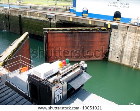 Gates opening in the Gatun Locks of the Panama Canal