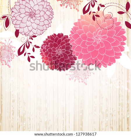 Hand-Drawing Floral Background With Flower Dahlia. Element For Design