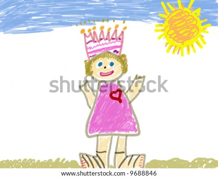 Child\'s drawing of herself as a princess