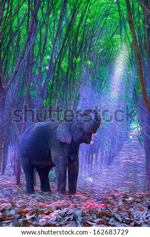 Elephants painting with digital effect
