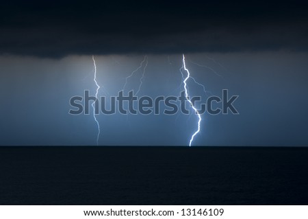 Severe thunderstorm and lightning out to sea