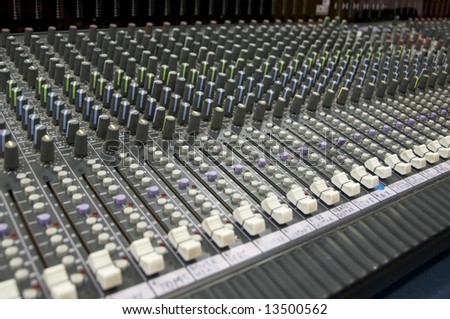 closeup view of a sound mixing desk