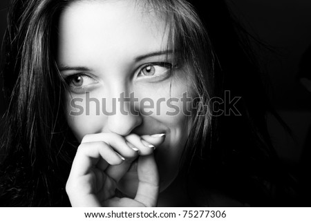 stock photo black and white portrait of good young girl