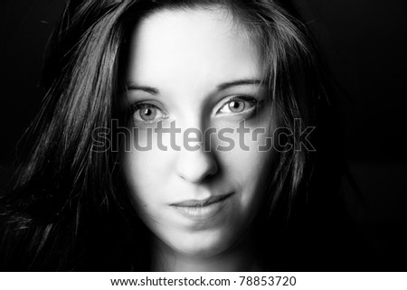 black and white portrait of good young girl