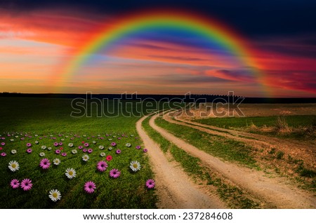 Rainbow in the night. Elements of this image furnished by NASA.