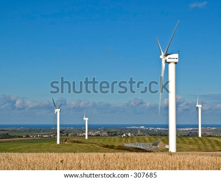 Wind farm on the coast of Cornwall, England