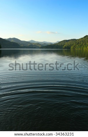 Dark blue deep waters of a mountain lake