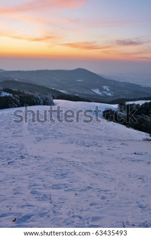 Alpine plateau winter sunset