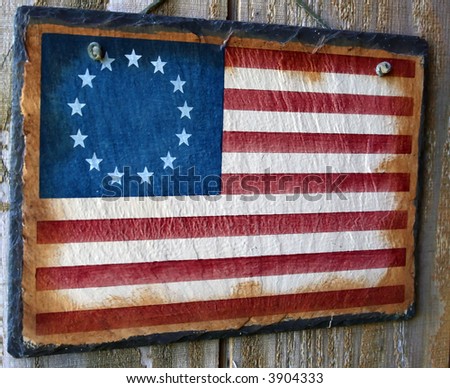 Hanging Wood Flag With 13 Stars Sign
