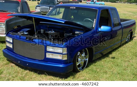 stock photo Blue Chevrolet Lowrider Truck