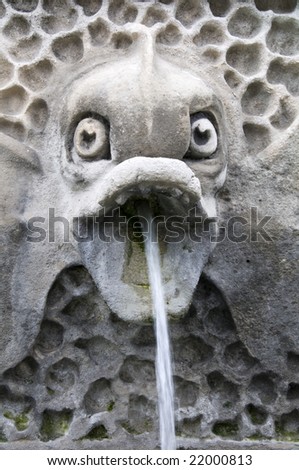 Detail of a fish fountain with water coming out of the mouth