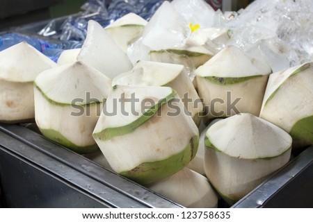 Coconut peeled  skin in market ,Thailand