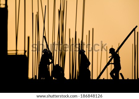 construction worker silhouette on the work place