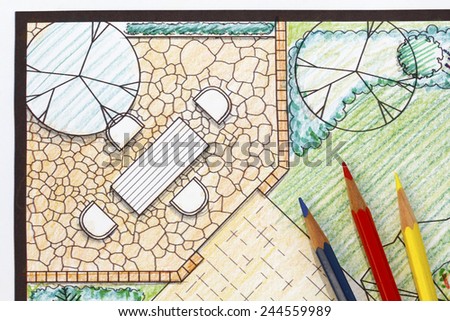 Backyard garden plan with stone patio