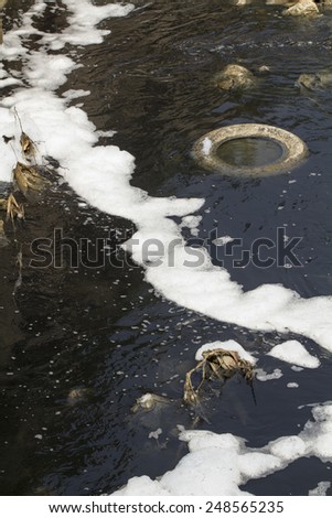 Water pollution in canal because industrial not treat water before drain.