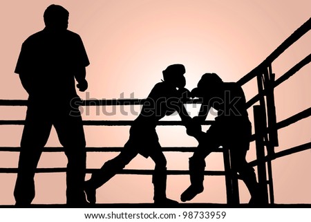 Silhouette outdoor boxing fight
