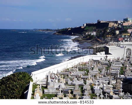 San Juan Cemetery with Fort San Cristobal at top right - Old San Juan, Puerto Rico