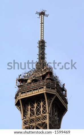 Picture Eiffel Tower on Radio And Tv Antenna At The Top Of The Eiffel Tower In Paris  France
