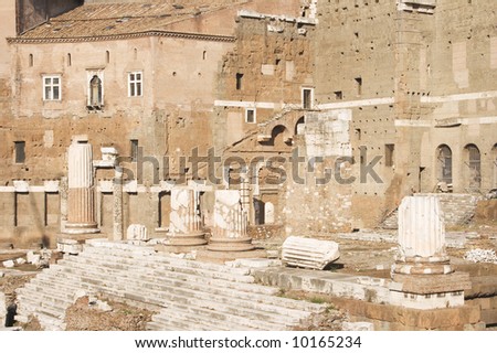 The Forum of Augustus with the Temple of Mars Ultor in the Imperial Forums of Rome, Italy. c 2 BC.