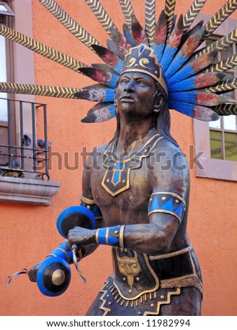Statue of dancing indian in the colonial city of Queretaro, Mexico.
