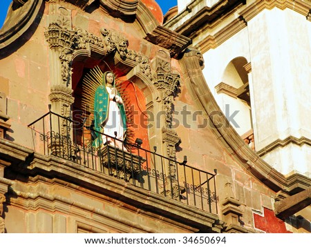 Virgin of Guadalupe statue on the facade of the Temple of the Congregation in Queretaro, Mexico.  Consecrated in 1680.