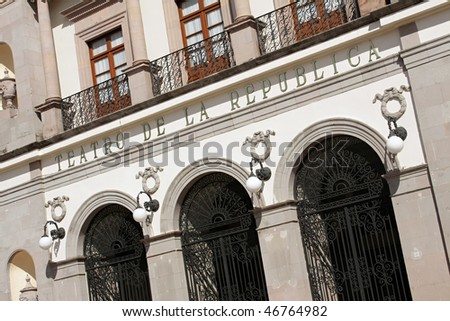 The historic Teatro de la Republica (Theater of the Republic) in the Mexican city of Santiago de Queretaro.