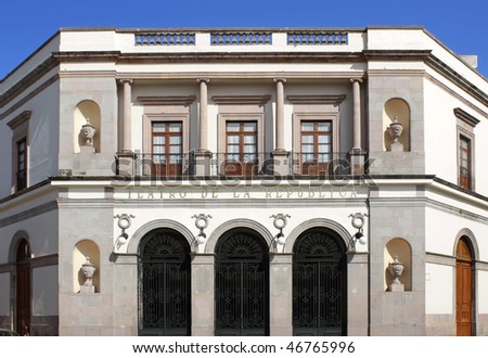 The historic Teatro de la Republica (Theater of the Republic) in the Mexican city of Santiago de Queretaro.