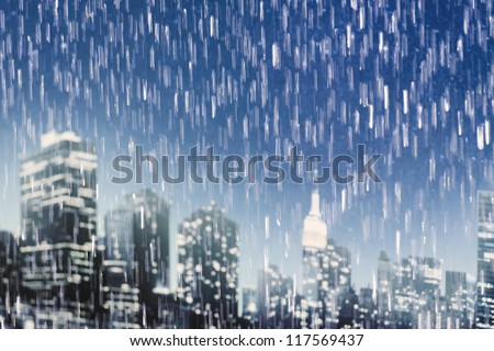 Big city skyline at rainy Night