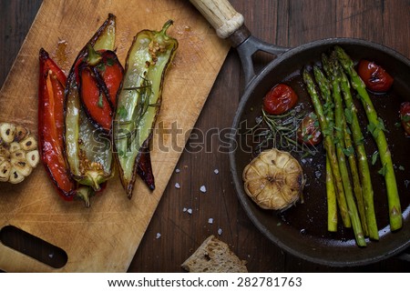 Roasted vegetable on rustic background