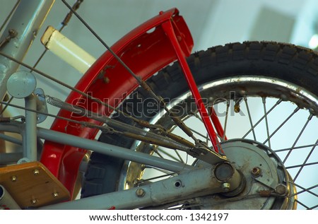The front wheel of a vintage biplane More with keyword Series007.