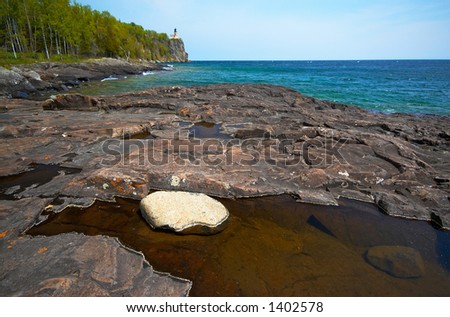 Pond on the rock formation under Split Rock Light House on Lake Superior North Shore. More with keyword Series14.