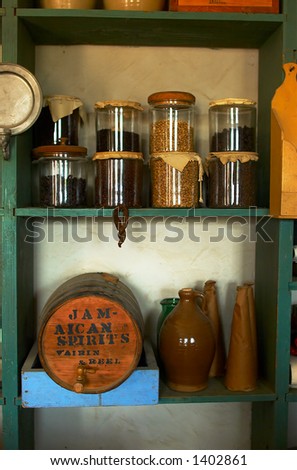 Jars and wine for sale at the store of Fort Snelling in 1820s. More with keyword Series08G.